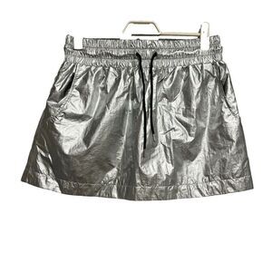 NEW H&M x Justine‎ Skye  Mini Skirt Silver M Metallic Elastic Waist Drawstring